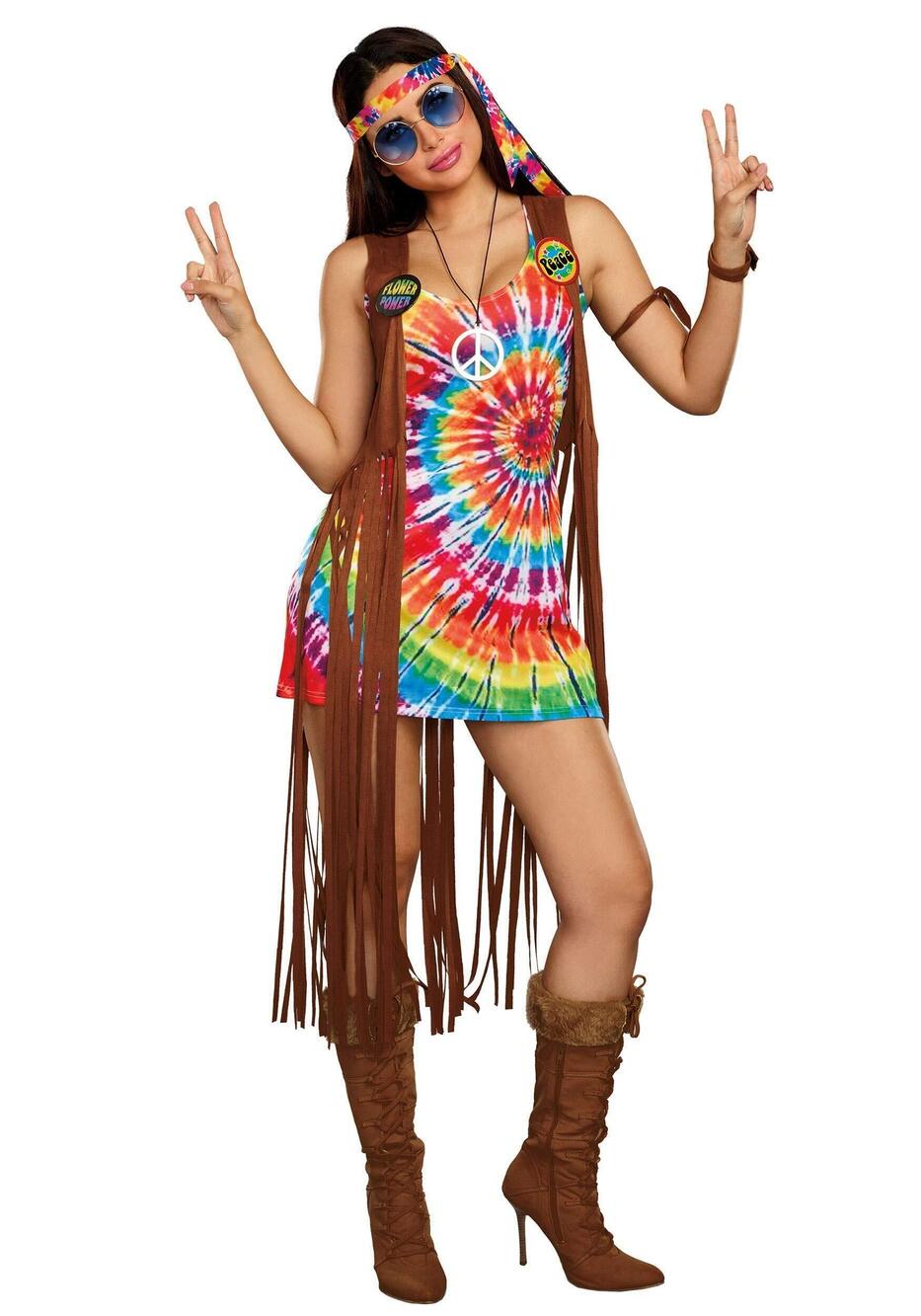 8543 1960's Tie-dyed Hippie Hottie Adult Sized Costumes, Multi, X-Large US